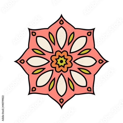 Kaleidoscope big bud. Oriental pattern illustration. Flower background
