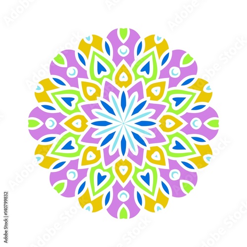 Kaleidoscope big bud. Oriental pattern illustration. Flower background