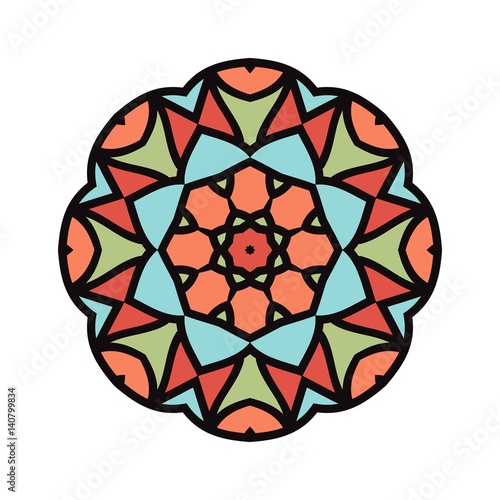Kaleidoscope big bud. Oriental pattern illustration. Flower background