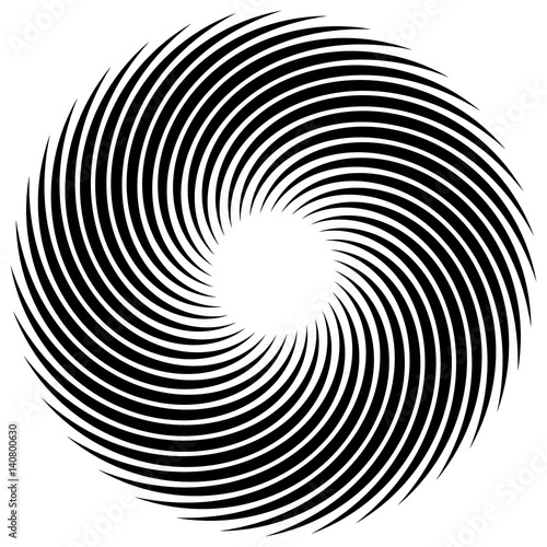 Abstract geometric spiral, ripple element with circular, concentric lines. Abstract monochrome element