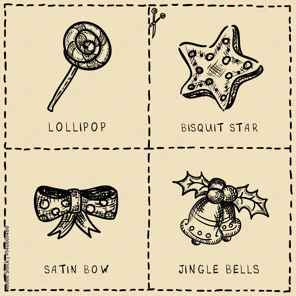 Φωτογραφία Vector set of cut out cards with xmas symboils, hand drawn doodles of holiday ic