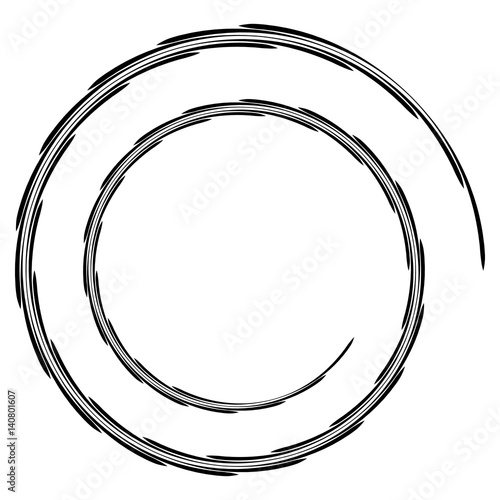 Abstract geometric spiral, ripple element with circular, concentric lines. Abstract monochrome element