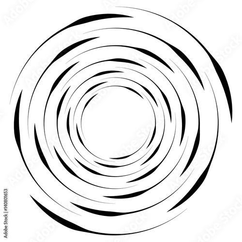 Abstract geometric spiral, ripple element with circular, concentric lines. Abstract monochrome element