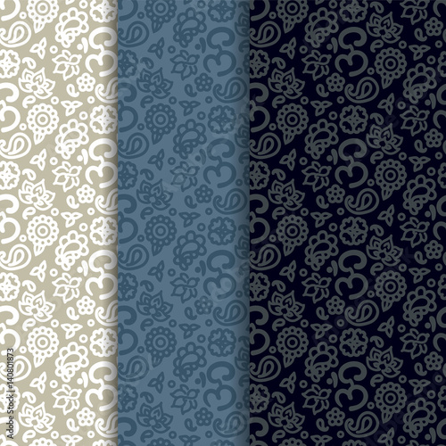 Buddhism paisley seamless pattern set