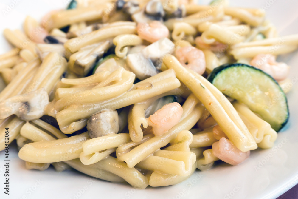 Pasta with Shrimp Dinner Dish on a the table Pasta with Shrimp Dinner Dish on a the table