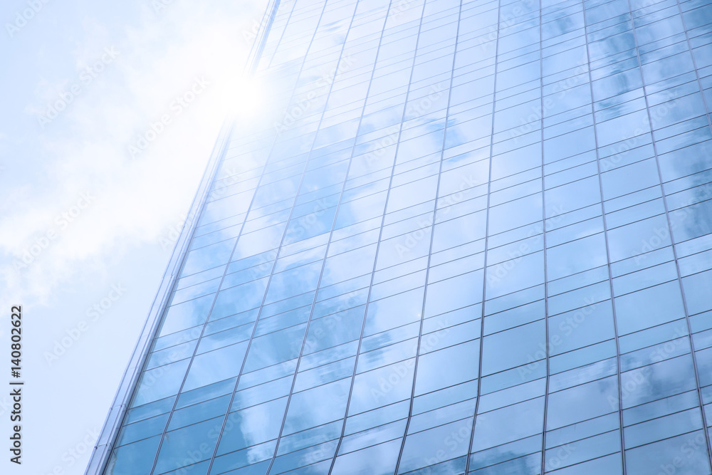 blue glass from skyscraper building