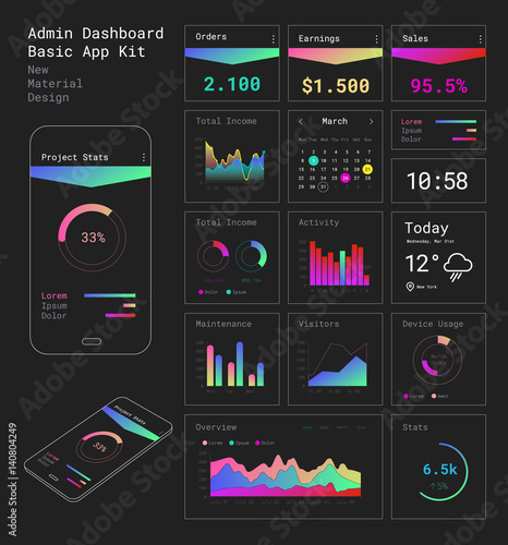 Flat design responsive Admin Dashboard UI mobile app