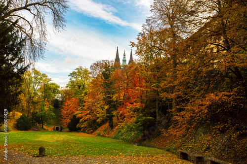 Autumn in Prague. Beautiful autumn landscape on the territory of Prague castle.