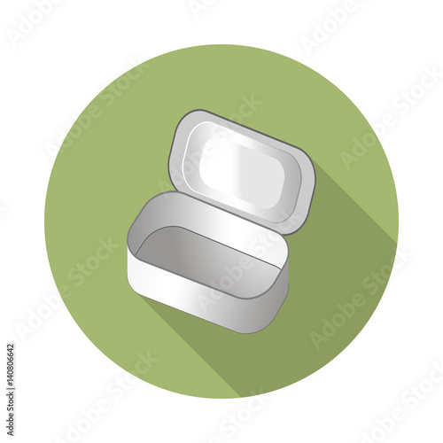 flat vector lunch bots stainless steel food container for leftovers and salad bar icon with long shadow in to green round geometric shape as zero waste, bpa and plastic free concept