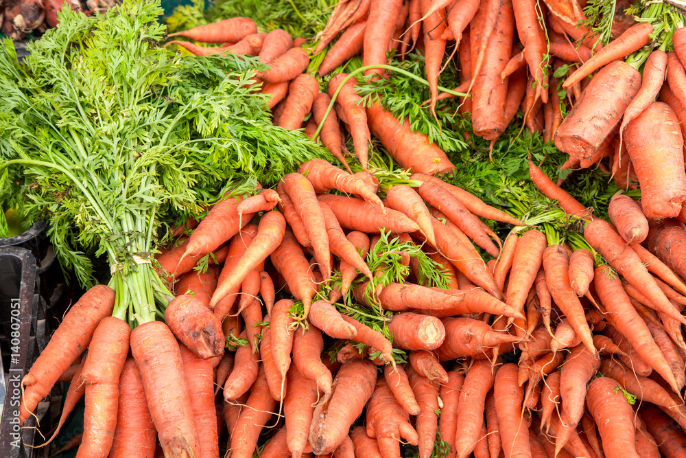 Fresh carrots in the grocery store Fresh carrots in the grocery store