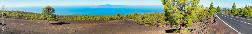 Tenerife, panoramic view of mountain road to Teide Volcano