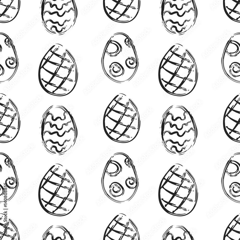 Seamless pattern with black Easter eggs on white background. Vector illustration in grunge style Seamless pattern with black Easter eggs on white background. Vector illustration in grunge style