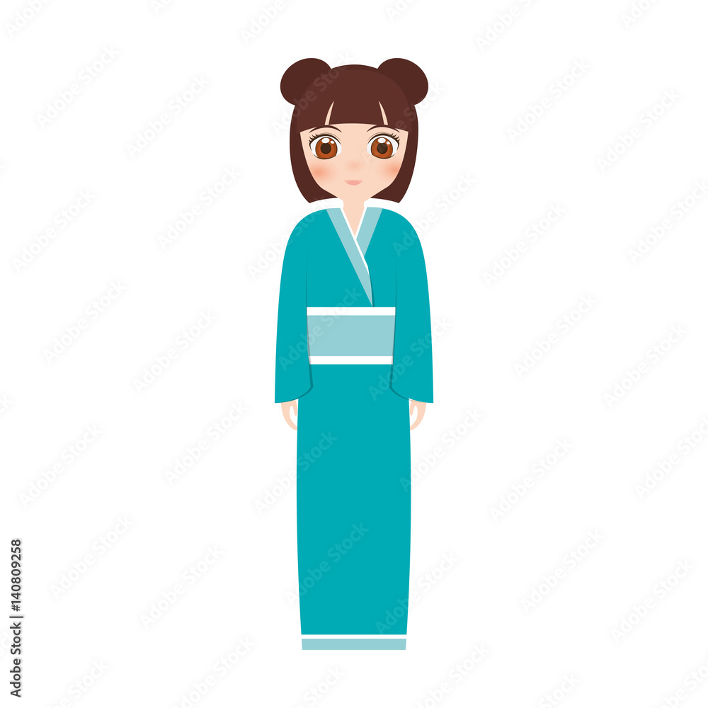 girl japanese doll traditional dress vector illustration eps 10