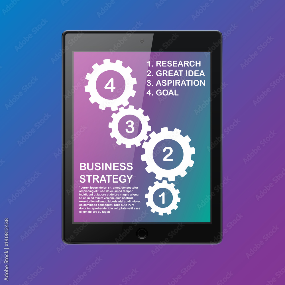 Business concept with 4 options, parts, steps or processes on tablet screen. Vector illustration Business concept with 4 options, parts, steps or processes on tablet screen. Vector illustration
