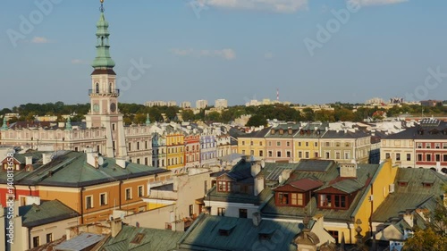 Poland, Lublin Voivodeship, Zamosc, Elevated view of the Old Town with City Hall
 photo