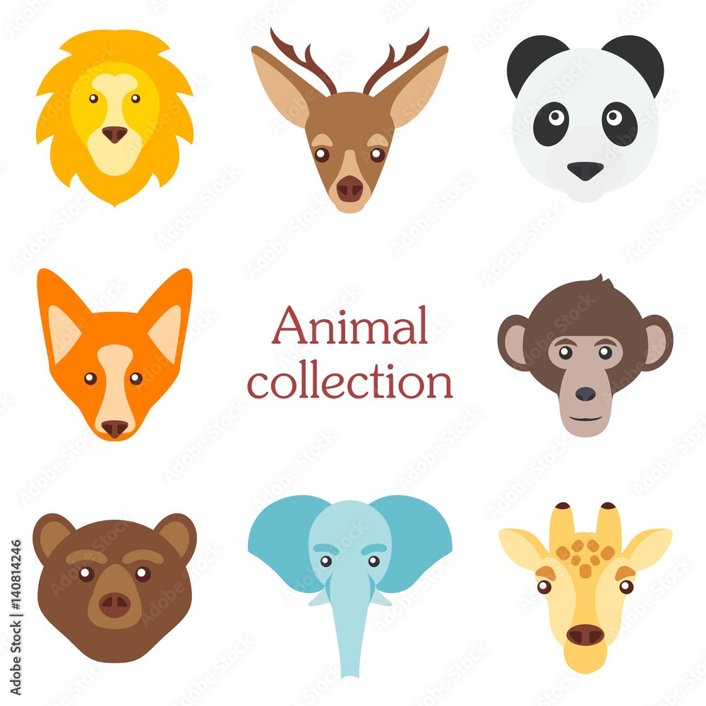 Vector illustration of funny animal icon set Vector illustration of funny animal icon set
