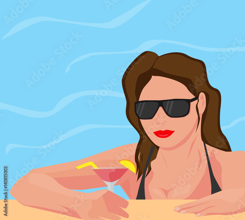 Woman with cocktail in swimming pool