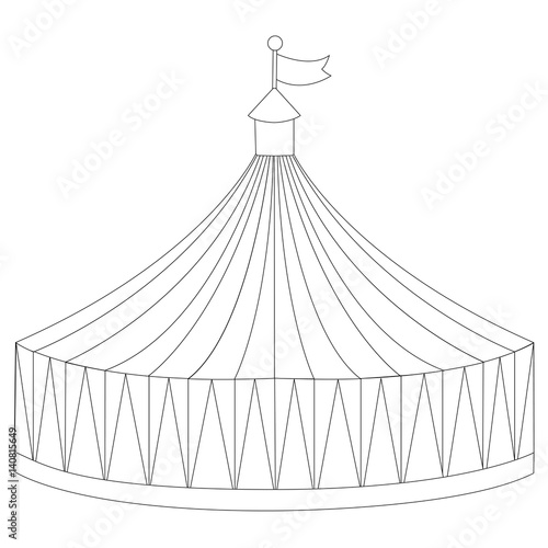 Illustration circus stripe tent isolated on white background. Outline element for coloring book