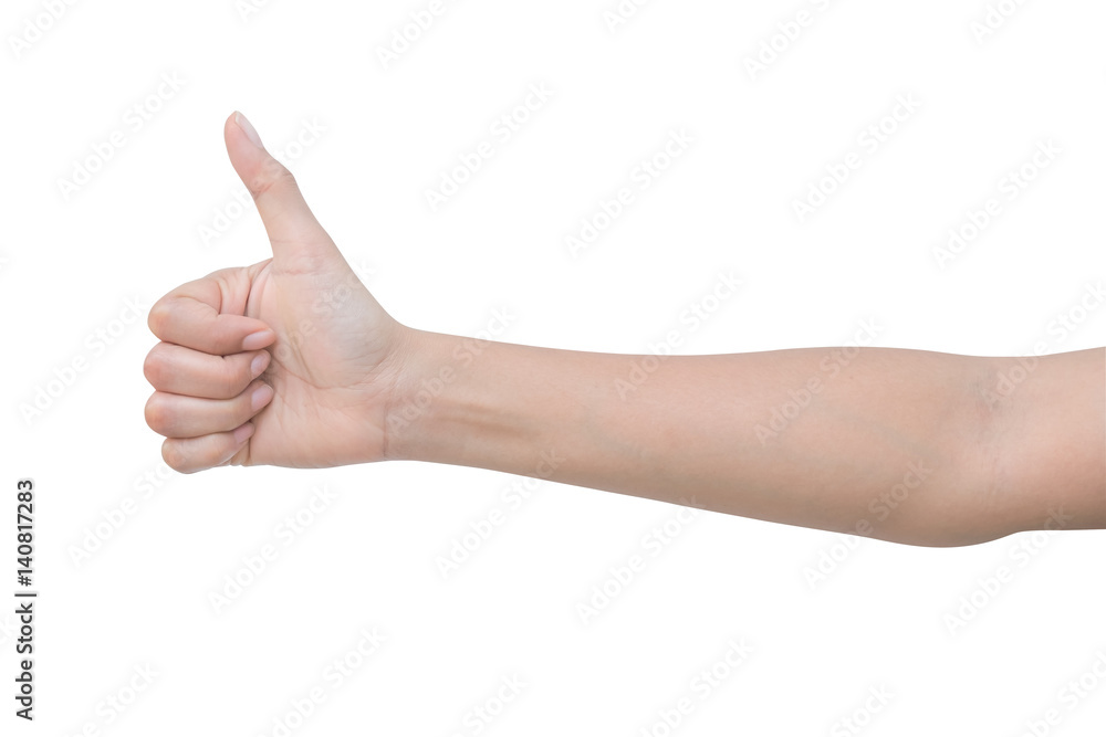 right hand a woman show the good/like, commend sign. isolated on white background right hand a woman show the good/like, commend sign. isolated on white background
