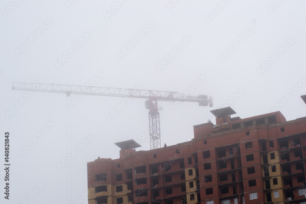the crane in the fog