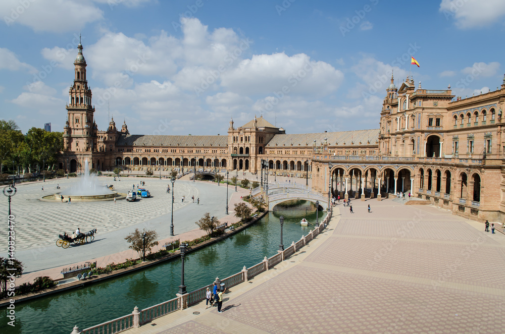 Plaza de Espana (Spain square) in Seville, Andalusia Spain. View of the central entrance. Photo taken on: October 11th, 2016