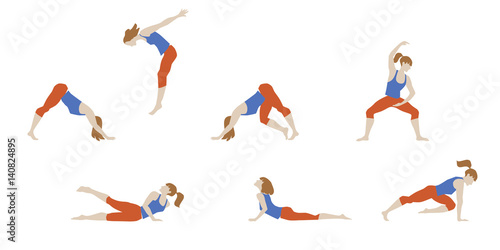 Vector illustration of girl exercised Deepwork  Yoga  Pilates  fitness.
