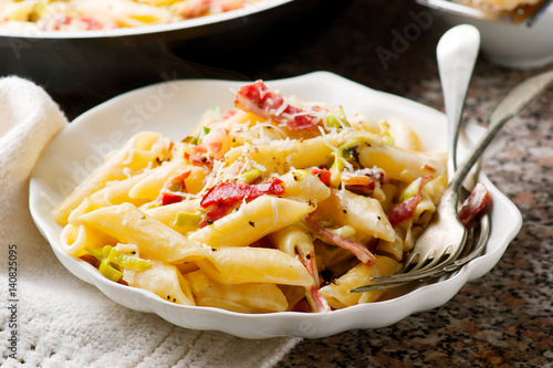 Penne with Leeks and Speck