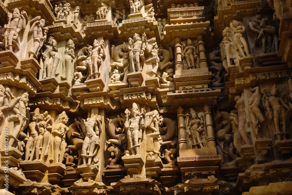 Detail of artwork at the Khajuraho temple on India