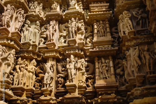 Detail of artwork at the Khajuraho temple on India © Angelov