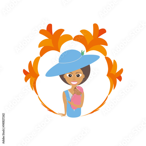 mom with hat holding baby flower image vector illustration eps 10