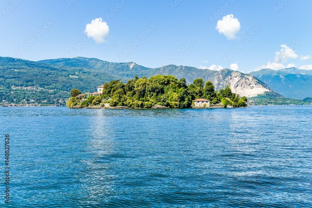 Landscape with lake Maggiore and island Madre, is one of the Borromean Islands in Piedmont of north Italy