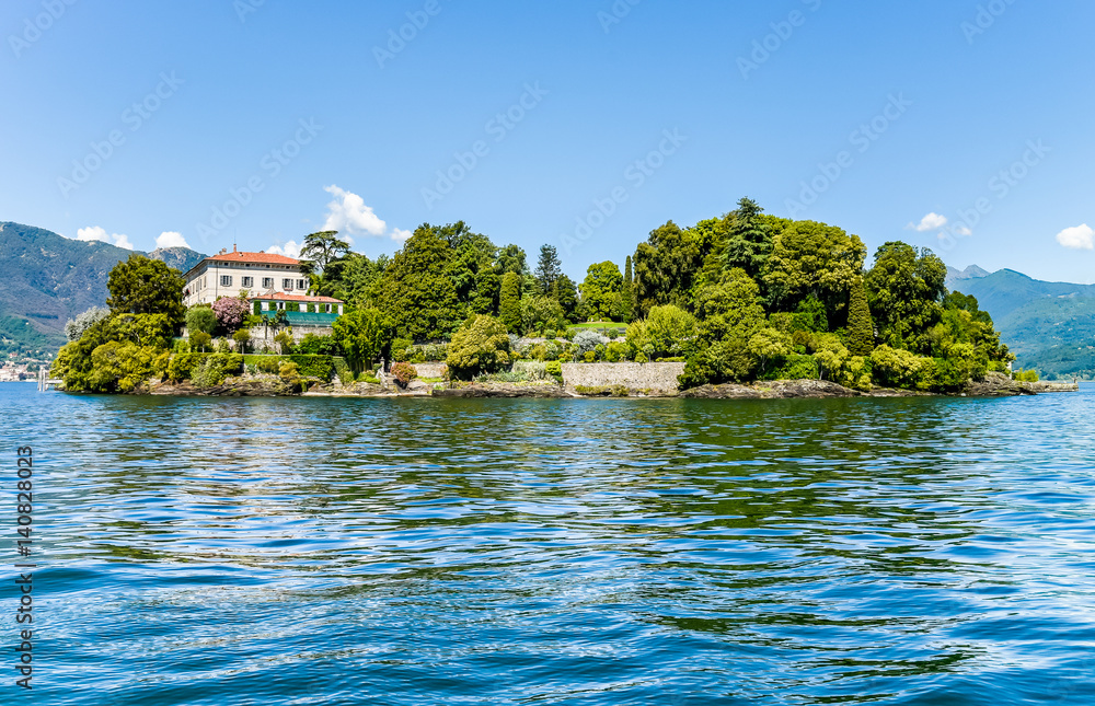 Landscape with lake Maggiore and island Madre, is one of the Borromean Islands in Piedmont of north Italy