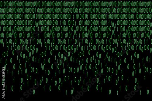 abstract data sequence 01/ vector banner with green zeros and ones on a black background 