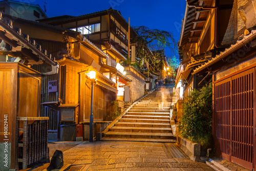 Japanese old town in Higashiyama District of Kyoto at night, Japan