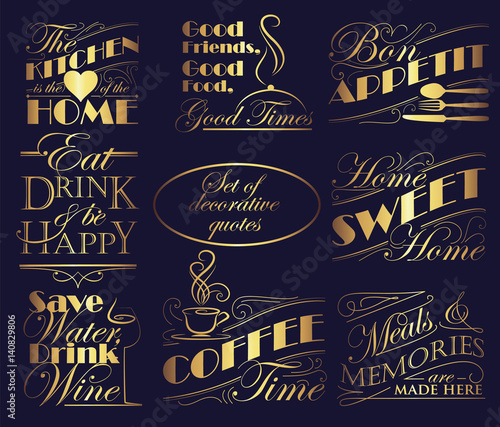 Set of decorative quotes for interior design or gastro decoration