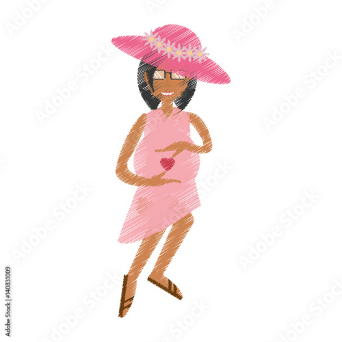 african woman pregnant touch belly vector illustration eps 10