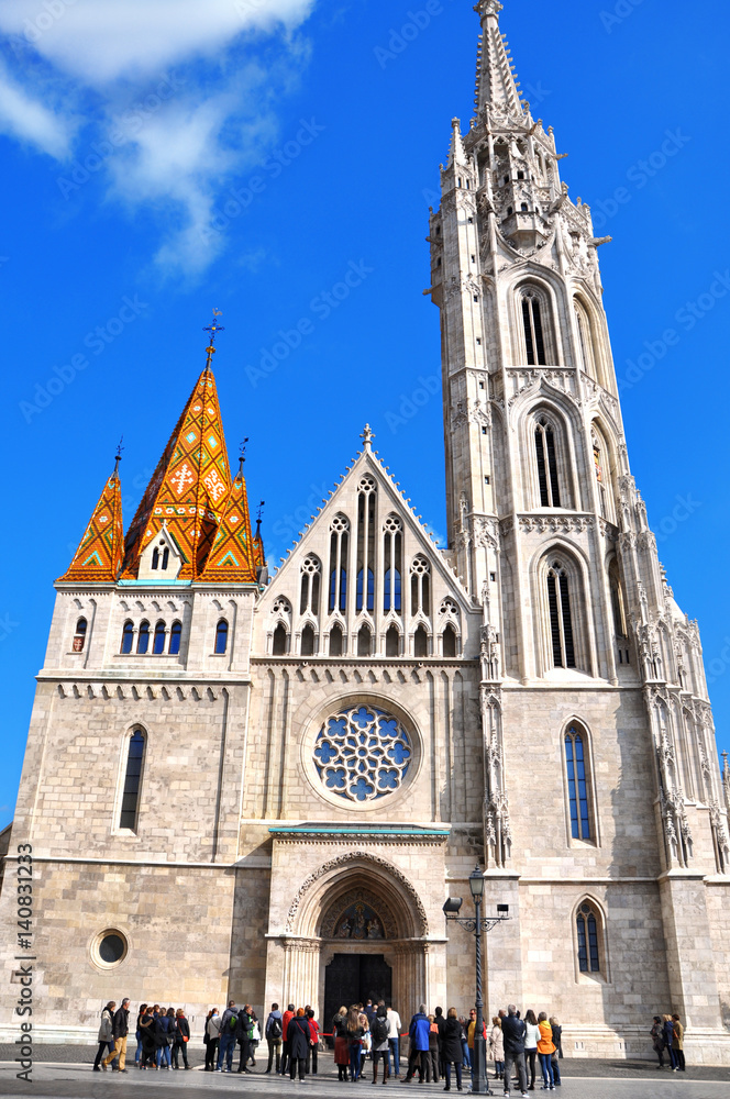 St. Matthias Church in Budapest. One of the main temple in Hungary. City tour,tourists sightseeing