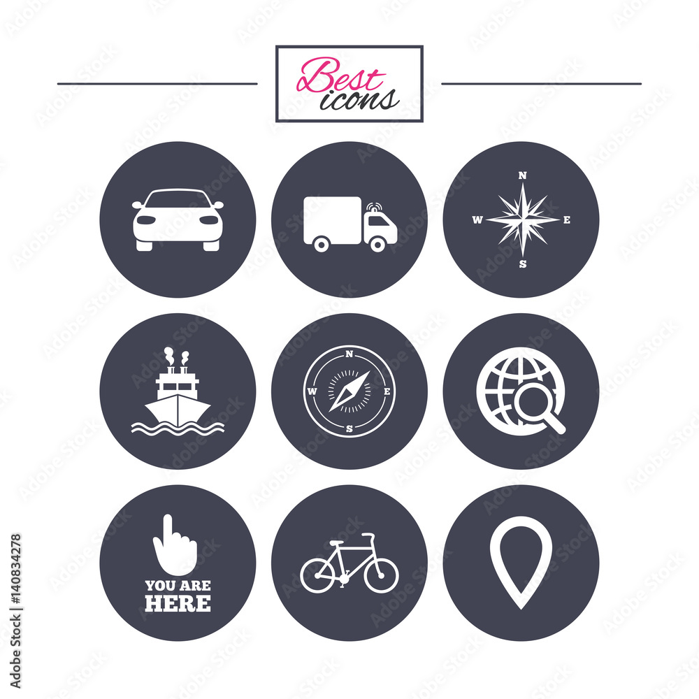Navigation, gps icons. Windrose, compass signs. Navigation, gps icons. Windrose, compass signs.