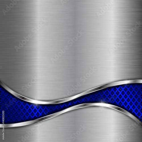 Metal background with blue steel perforated wave element
