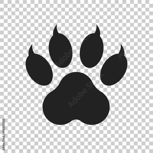Paw print icon vector illustration isolated on isolated background. Dog, cat, bear paw symbol flat pictogram.