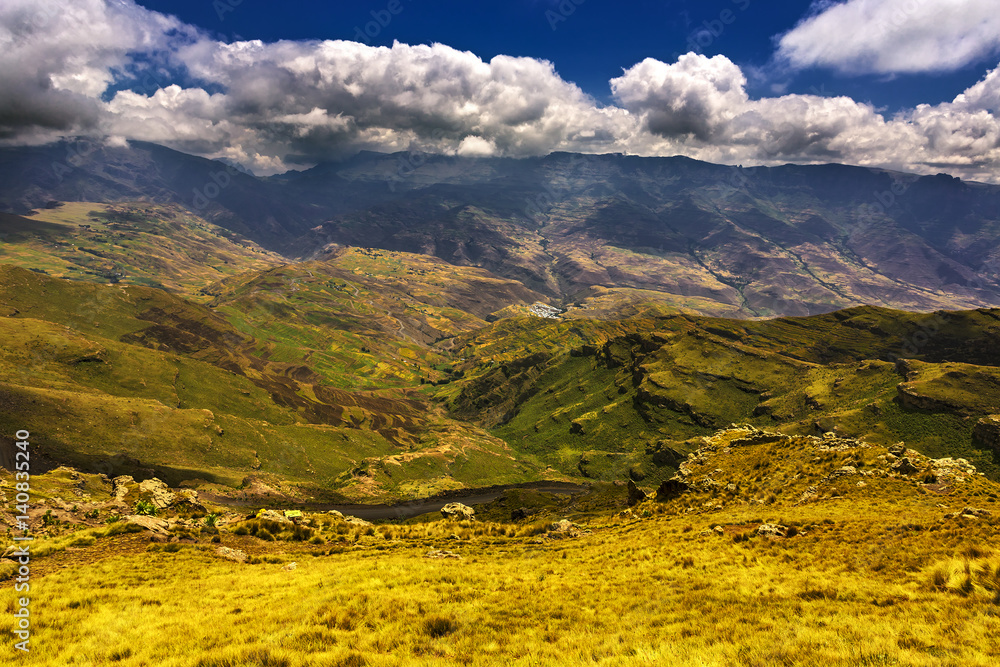 Ethiopia. Simien Mountains National Park. Breathtaking views of the Mesheha River Valley from Bwahit Pass 