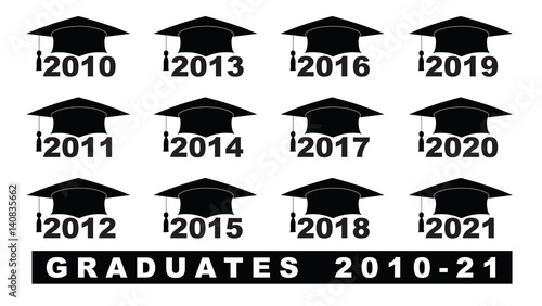 Text with graduation hat  2010-2021 set on a white illustration