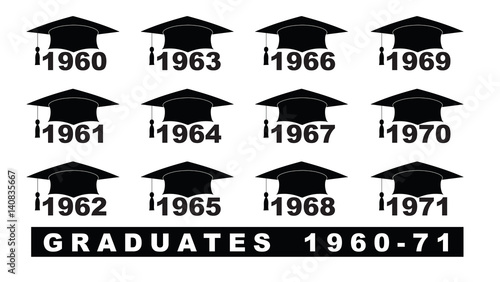 Text with graduation hat  1960-1971 set on a white illustration