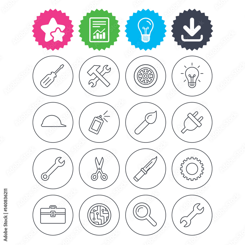 Repair tools icons. Hammer with wrench key. Repair tools icons. Hammer with wrench key.
