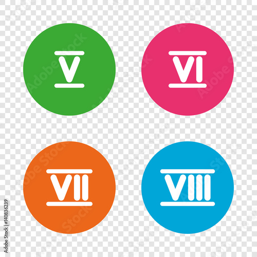 Roman numeral icons. Number five  six  seven.
