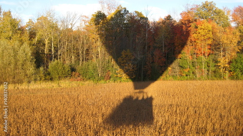 Fotografi shadow of hot air balloon over field and trees