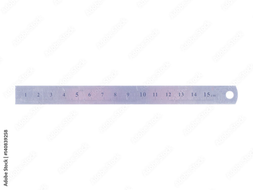 Silver metal ruler on white isolated background Silver metal ruler on white isolated background