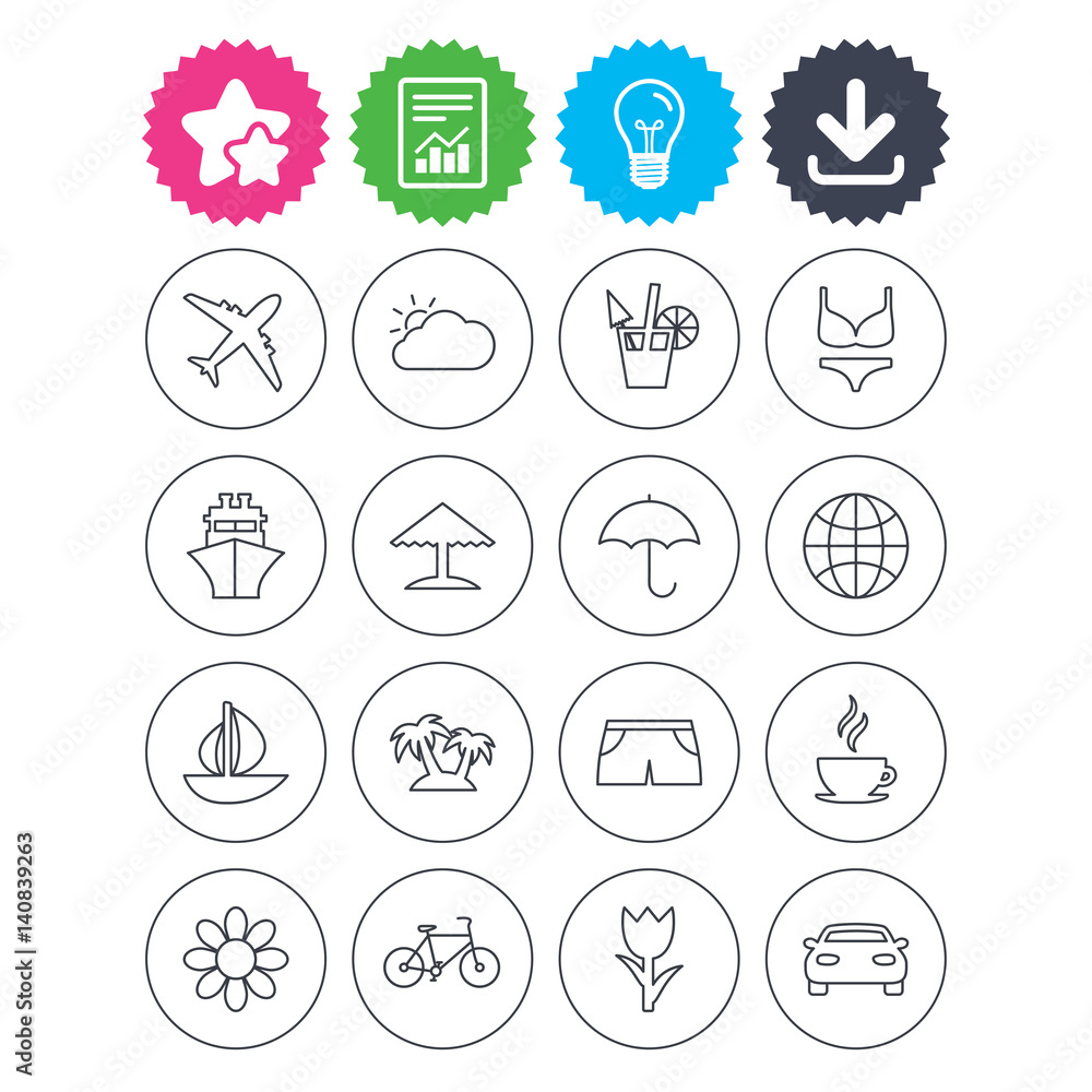 Travel icons. Ship, plane and car transport. Travel icons. Ship, plane and car transport.