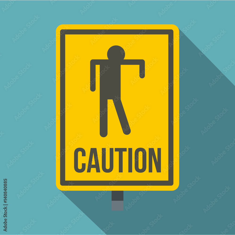 Yellow caution zombie sign icon, flat style Yellow caution zombie sign icon, flat style