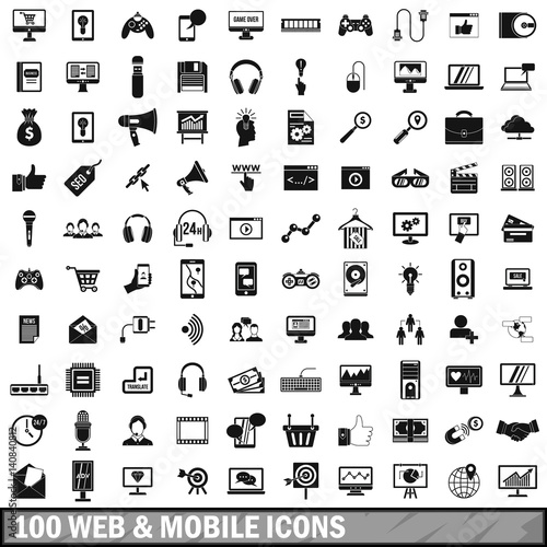 100 web and mobile icons set, simple style 